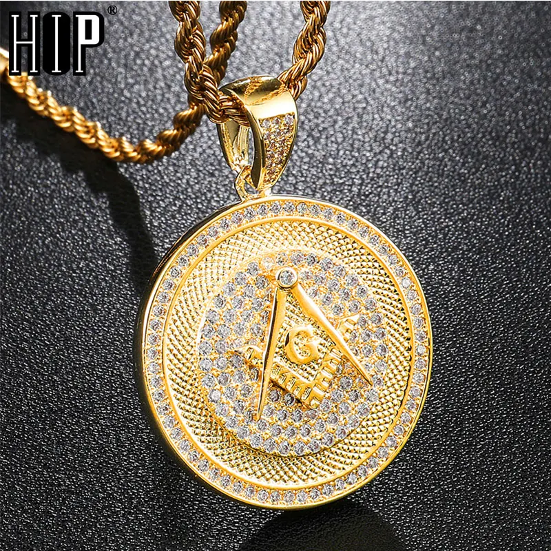 Хип-хоп Bling Iced Out AAA CZ камень проложенные Стразы масонские циркониевые подвески и