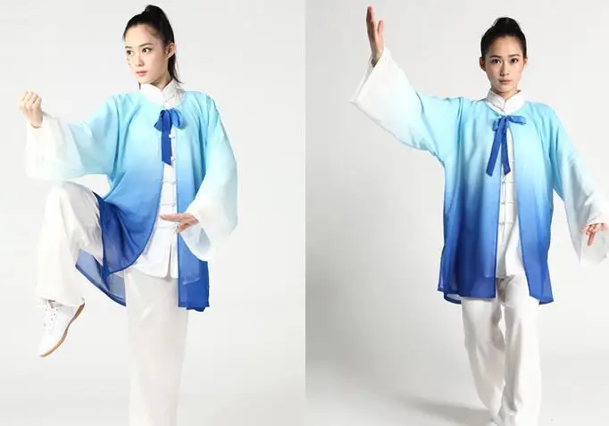 Красивая шифоновая одежда для женщин и мужчин с вуалью Тай Чи костюмы боевых