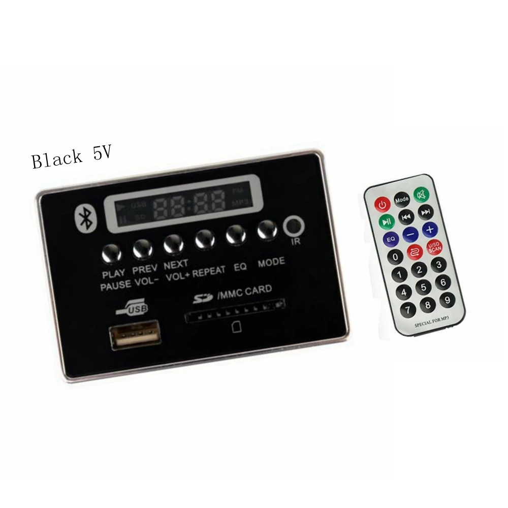 Black 5V 5-12 В светодиодный автомобильный Bluetooth беспроводной MP3 WMA FM AUX декодер плата аудио модуль USB SD TF карта fm-радио автомобильный MP3 динамик аксессуары - Цвет: Black 5V