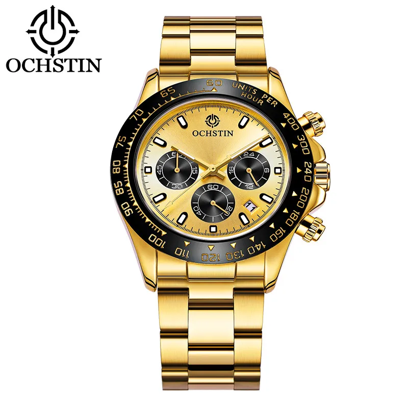 Gold OCHSTIN мужские часы полностью из нержавеющей стали наручные часы модные кварцевые мужские s часы аналоговые спортивные часы для джентльмена мужские часы Relojes - Цвет: Gold