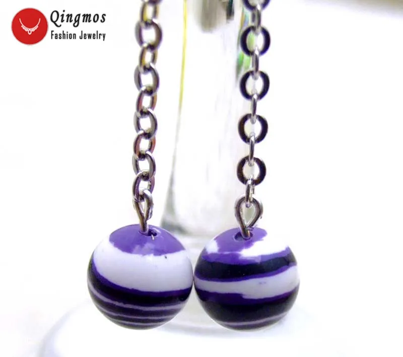 Qingmos Red Natural Agates Earrings for Women with 10mm Zebra Stripe Round Dangle Silver Earring Hook Jewelry Ear320 | Украшения и