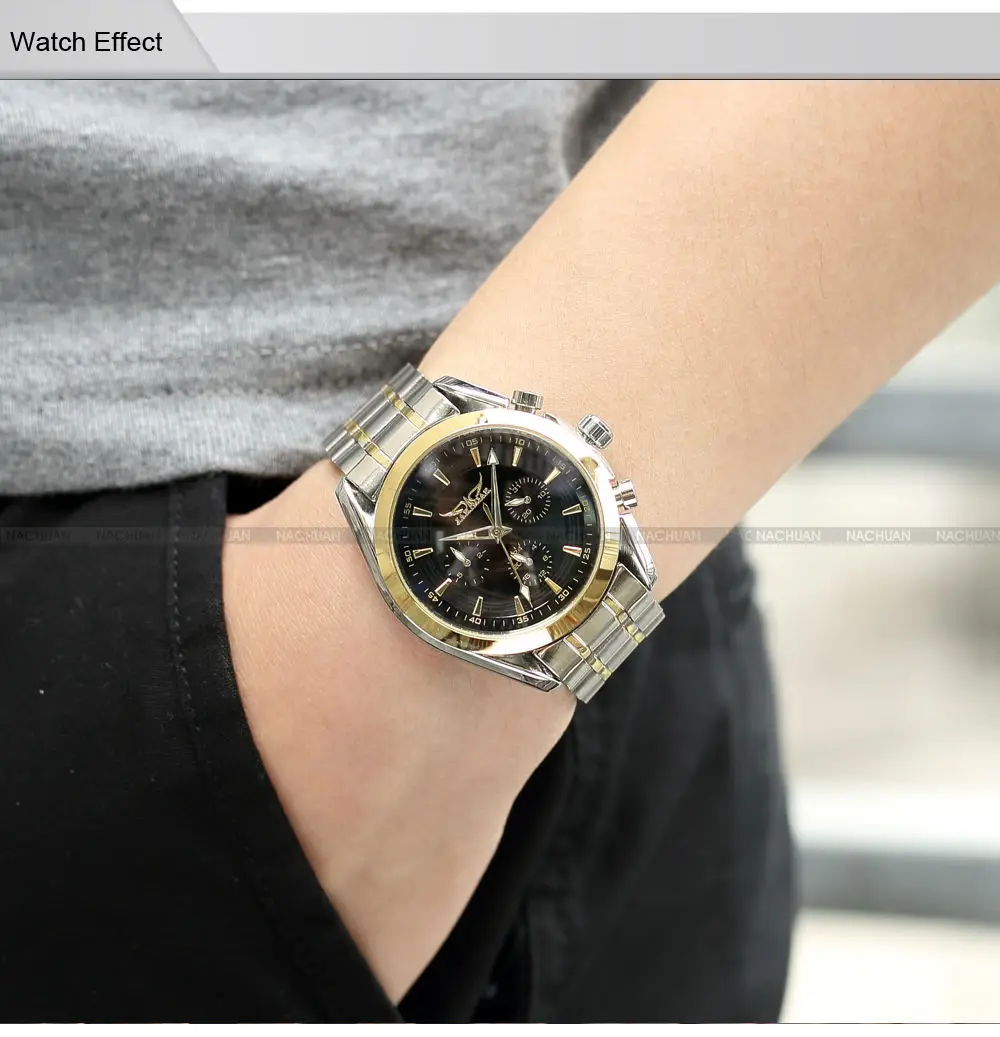 

Jaragar Luxury Brand 3 Dials Date Mens Mechanical Watch Stainless Steel Golden Business Clock Man Sports Wrist relogio masculino