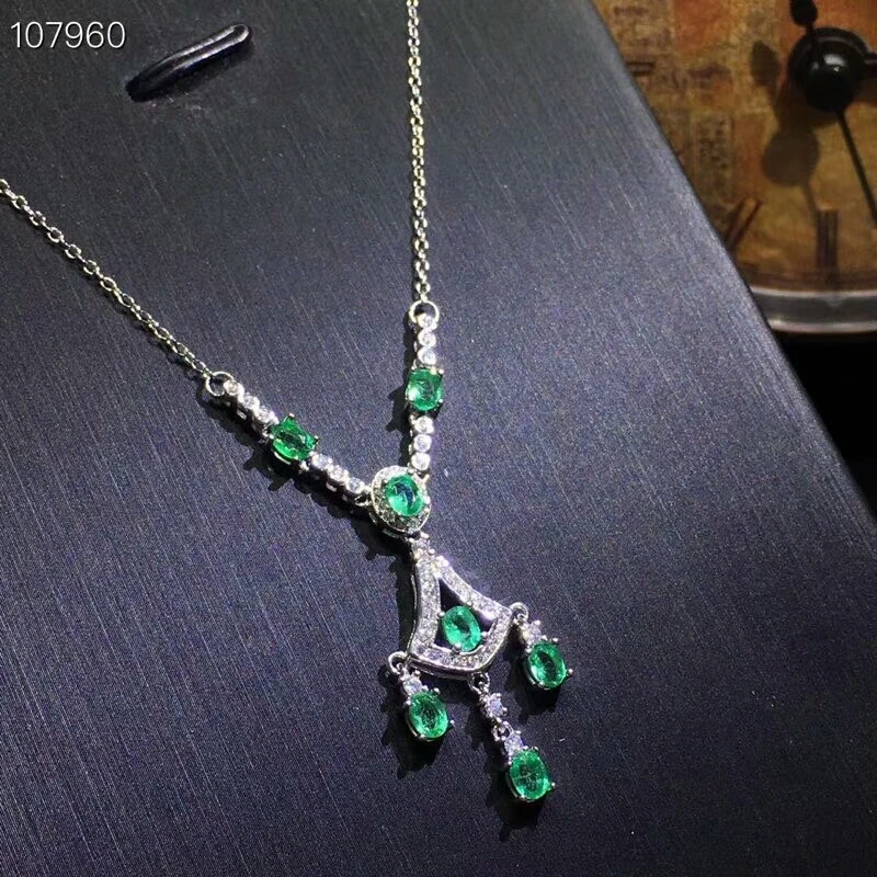 Ожерелье KJJEAXCMY boutique jewels из чистого серебра 925 пробы с натуральными изумрудами |