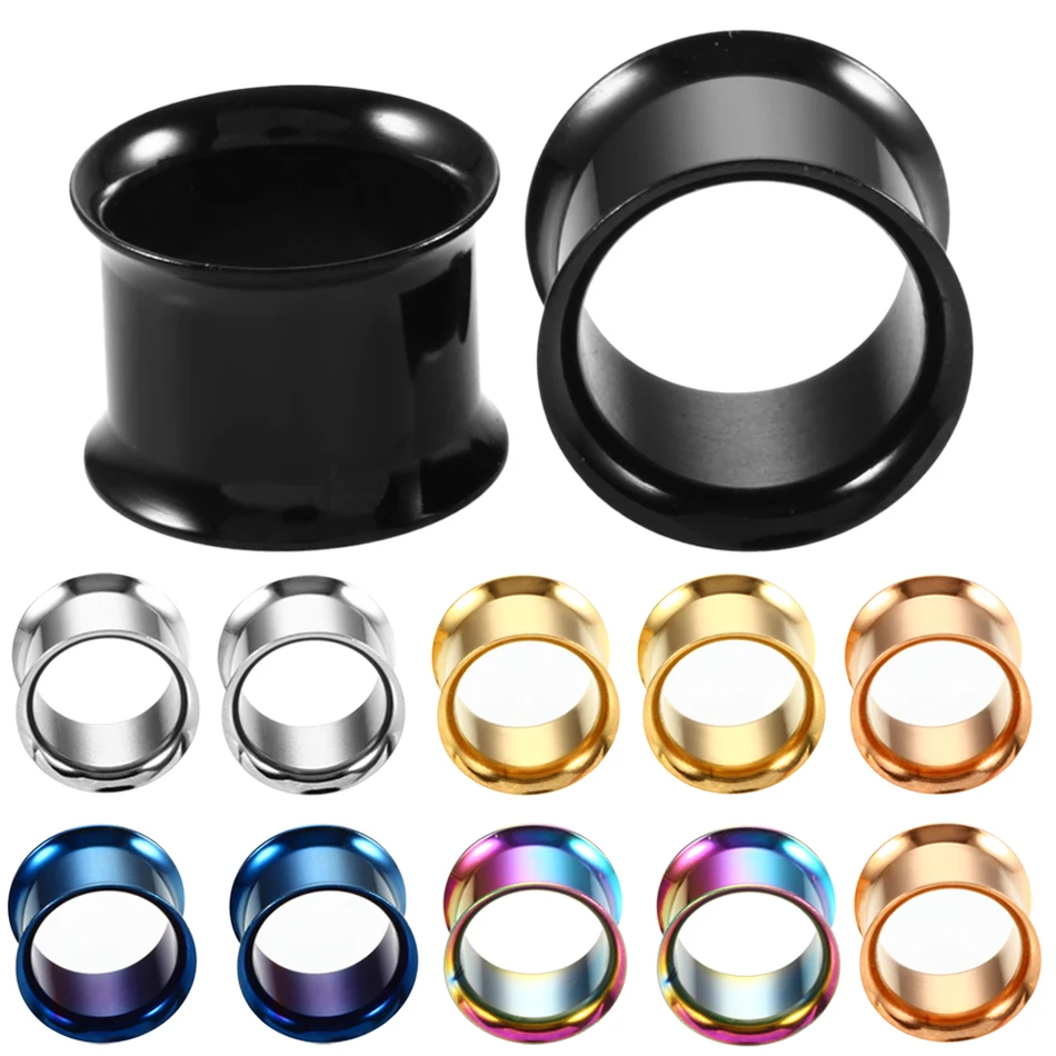 316l Surgical Steel Colorful Anodized Without Thread Double Flared Hollow Ear Flesh Tunnel Plug Ear Expander Gauge Body Jewelry