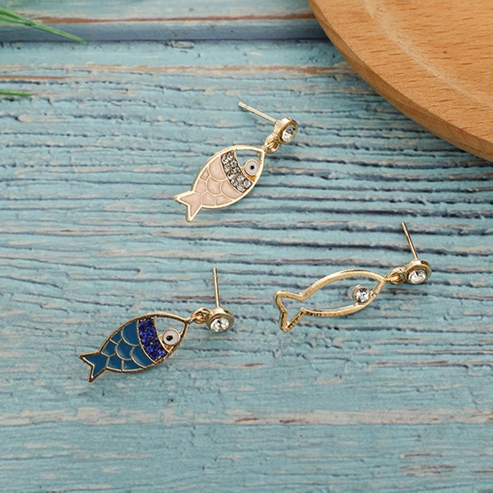 3 шт./компл. богемные полые рыбки Стразы очаровательные серьги гвоздики женские