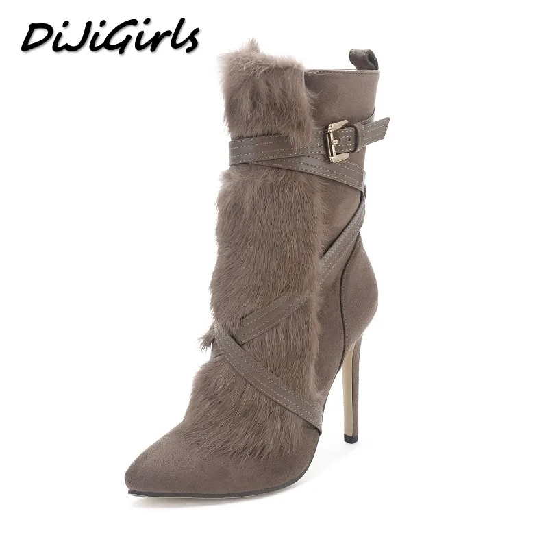 DiJiGirls/женские ботинки на высоком каблуке Модные женские зимние ботильоны с