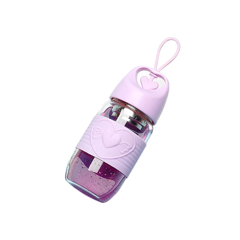 

Creative Loving Glass Water Bottle Student Children Portable Kettle Milk Drinkware With Silicone Anti-hot Set