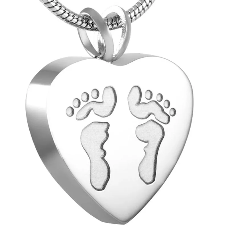 

IJD8006 Bulk Wholesale Footprint In My Heart Stainless Steel Memorial Urn Necklace For Ashes Of Loved Ones Keepsake Jewelry