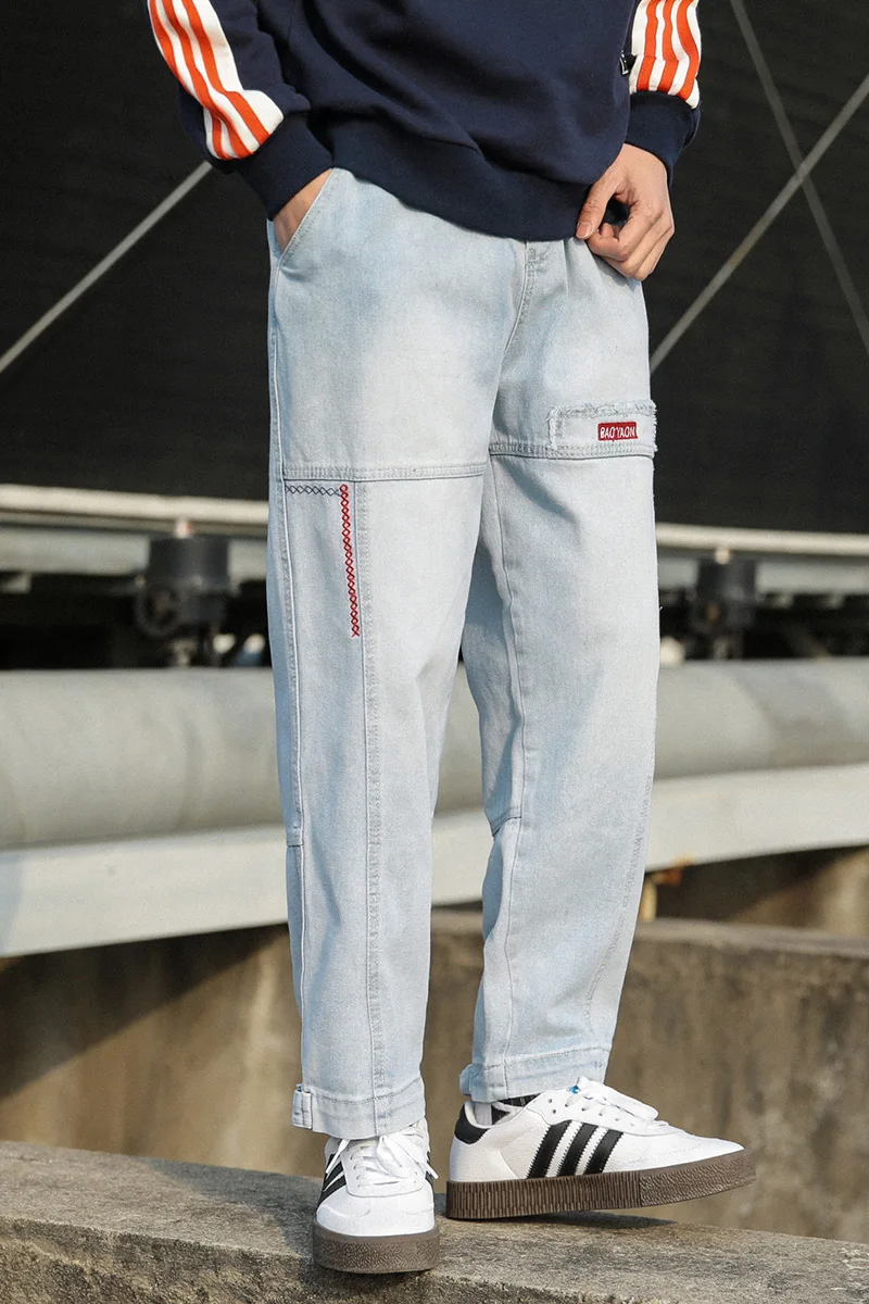 New Arrival Vintage Men Casual Harem Jeans High Street Multi Pockets Cargo Pants Fashion Losse Denim Joggers Mens Trousers 5XL | Мужская
