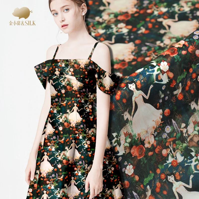 

Digital inkjet silk organza satin fabric 140cm crisp translucent fashion dress silk fabric clothing diy fabric silk cloth