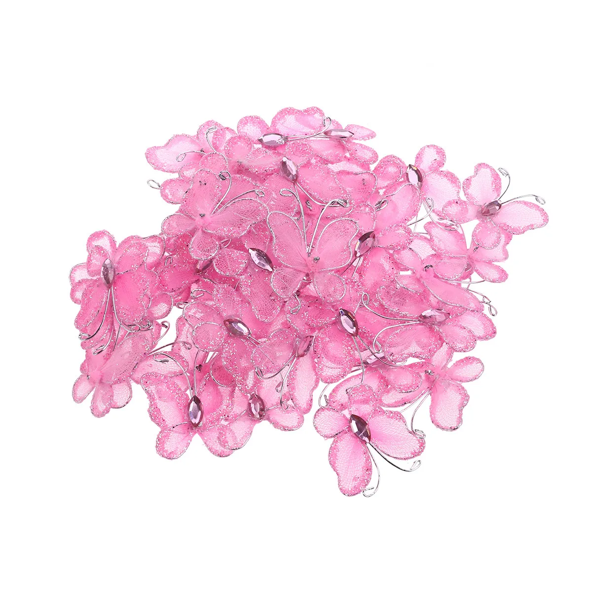 

50 Pcs Sheer Mesh Wire Glitter Butterfly For Weeding Party Decoration DIY Craft