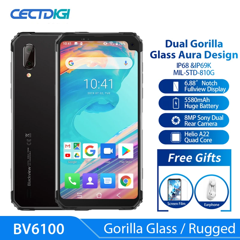 Смартфон Blackview BV6100 защищенный 3 + 16 ГБ Android 9 0 5580 мАч 6 88 дюйма IP68 NFC|Смартфоны| |