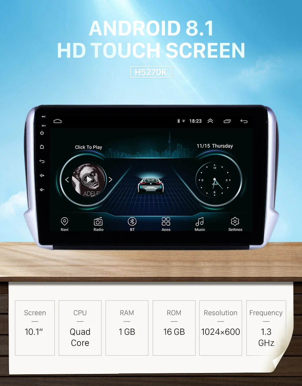 Harfey 10,1 дюймов 2 din Android 8,1 gps Navi Автомагнитола для peugeot 2008- стерео с HD сенсорным экраном Поддержка Carplay