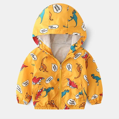 BINIDUCKLING/модная куртка для маленьких мальчиков на весну и осень, детская одежда, водонепроницаемая верхняя одежда с капюшоном и рисунком динозавра для мальчиков и девочек - Цвет: 1