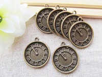 60pcs vintage antique bronze round flat clock time pendant charmfindingwith alphanumeric indicator diy jewelry accessory