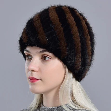 Raglaido Женская вязаная шапка mink fur шапки женские трикотажныеТрикотажные Норки Меховые Шапки для Женщин Подлинная Натурального Меха ананас Шапка Зимняя Шапочка Шляпы Снег Русский Реального Меховая Шапка LQ11191 - Цвет: black brown