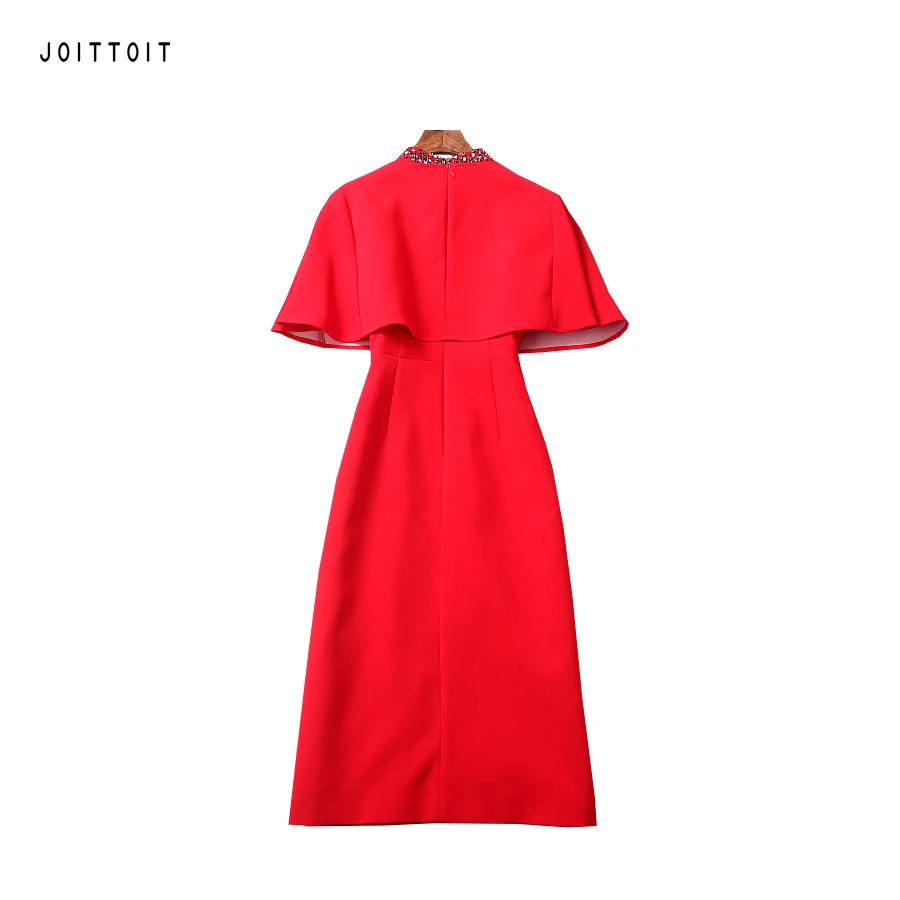 Women Party Pencil Dress Office Ladies Beading Stand Collar Red Pink Black Short Sleeve Sexy Split Slim Ruffles | Женская одежда