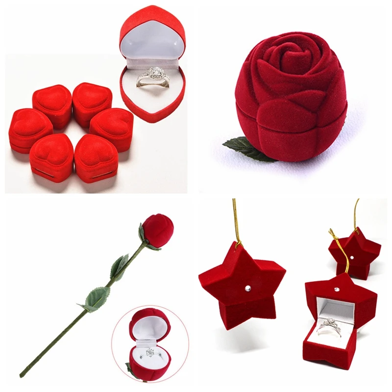 

Portable 3D Jewelry Box Wedding Ring Gift Case Earrings Storage Display Holder Gift Boxes Red Rose For Earring Rings