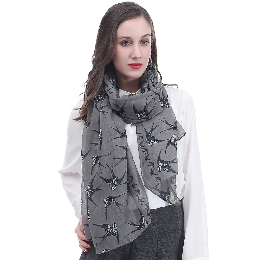 Женский шарф-шаль с принтом Ласточка мягкие легкие аксессуары |