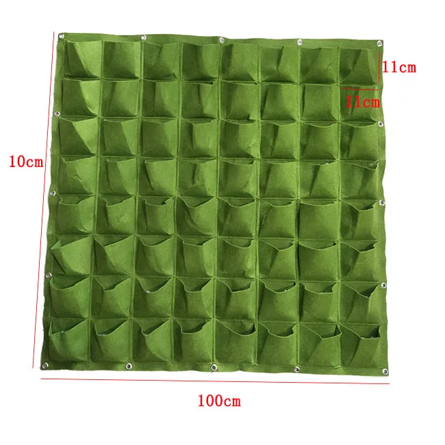 64 Pockets 100x100cm Вертикальная настенная сумка для выращивания, 64/72 карманов, зеленые посадочные сумки, садоводство, овощи, садовая сумка для рассады, товары для дома - Цвет: 64 Pockets 100x100cm