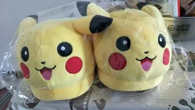 WHOHOLL/хлопковые тапочки в японском стиле с изображением Pokenom Pikachu; домашняя обувь для влюбленных женщин на толстой подошве; нескользящая и теплая подошва