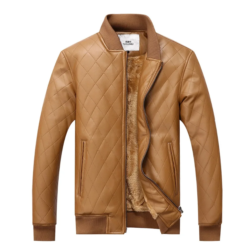 Зимняя куртка Мужская кожаная пальто брендовая одежда теплая меховая Толстая