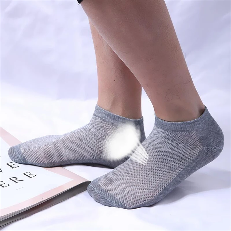 Ankle Socks men cotton mesh men's socks summer breathable boat dropshipping 10pairs/lot invisible male happy | Мужская одежда