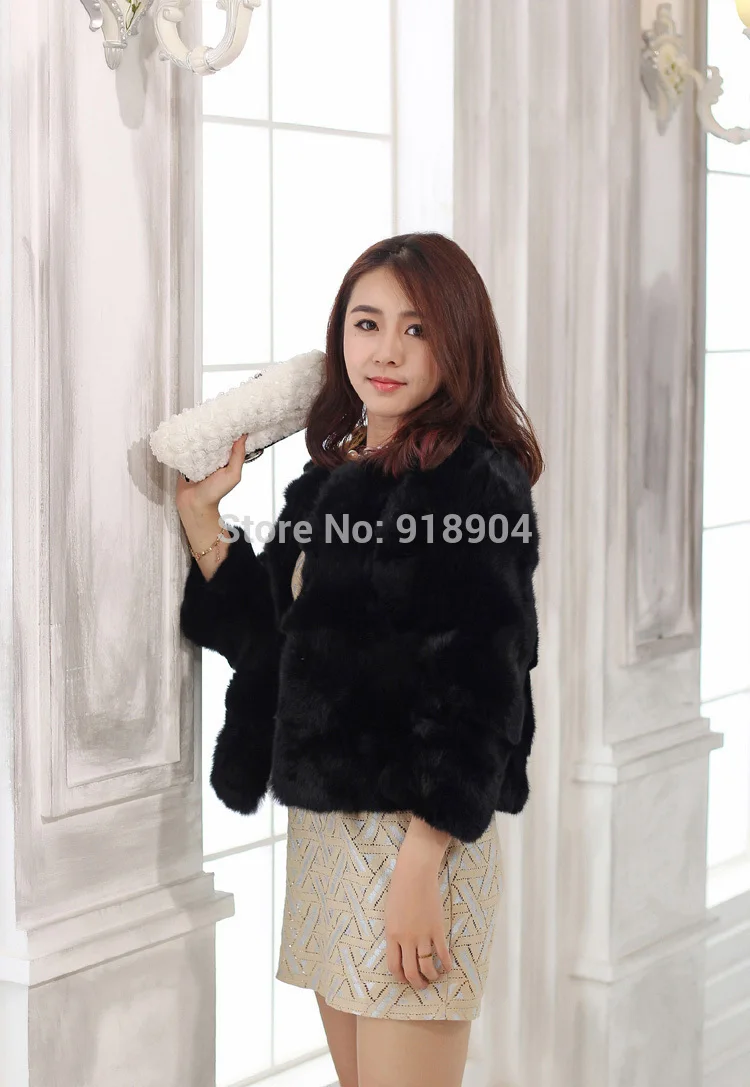 2014 Бесплатная доставка шуба из натурального кроличьего меха женская короткая