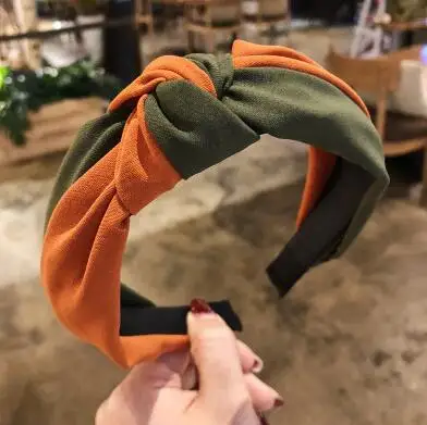Orange Green Модная весенне-летняя повязка для волос в клетку для женщин и девочек, повязка на голову в Корейском стиле, элегантные крестообразные аксессуары для волос с орнаментом - Цвет: Orange Green