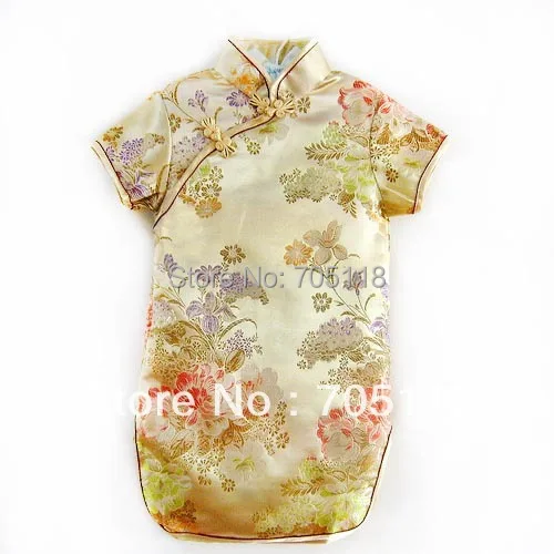 Little girls champagne blossom pattern silk Chinese dress sleeve Children's cheongsam gown Free shipping ! | Детская одежда и