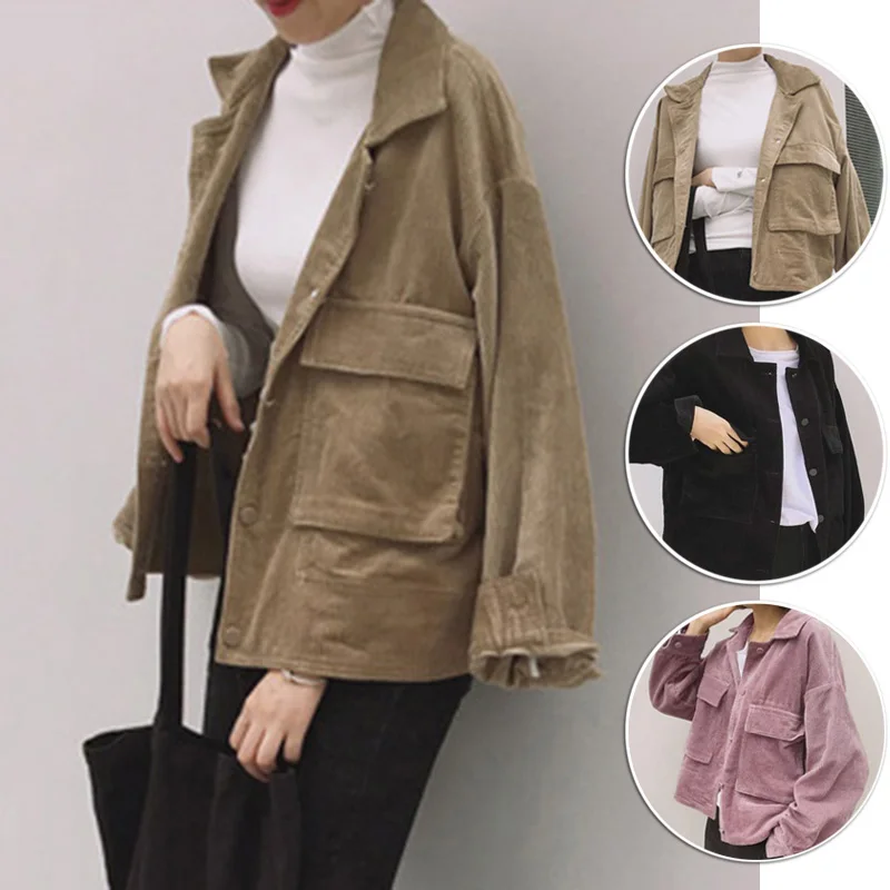 Плюс размер куртка женская рубашка Вельветовая Повседневная Свободная модная с