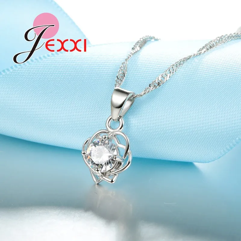 2020 Bridal Wedding Jewelry Sets AAA Cubic Zircon Crystal 925 Sterling Silver Pendant Nekclaces Earrings Heart Set | Украшения и