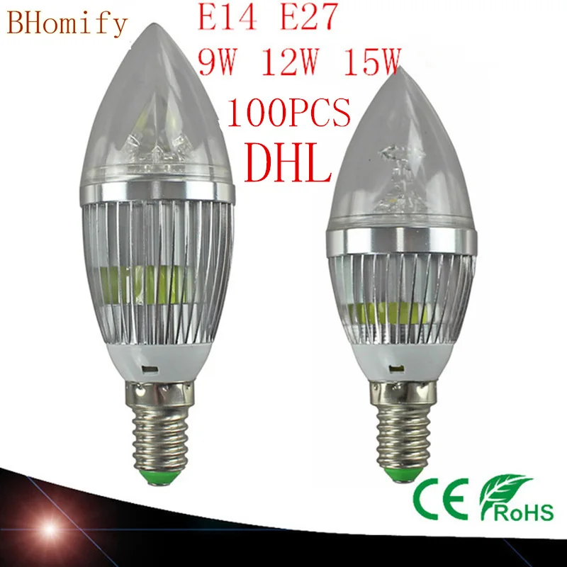 100X LED Candelabra Bulb candle light E14 E27 9W 12W 15W Warm/Nature/CoolWhite Bulb Lamp Dimmable 110V220V Led bulb lamp CE ROHS