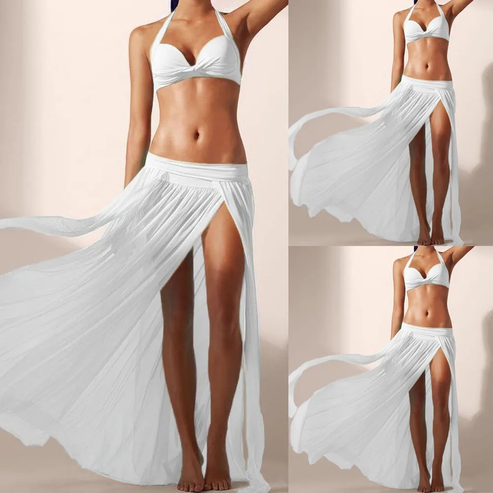 Women Skirt Summer Bohemian 2019 Solid Sexy Boho Chiffon High Split Long Maxi W406 | Женская одежда