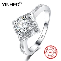 yinhed wedding rings for women 100 925 sterling silver ring princess square cubic zirconia flower engagement ring zr669