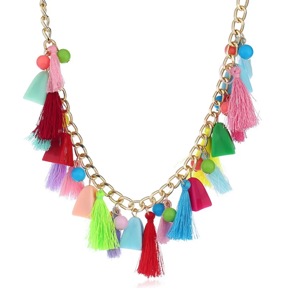 Женское длинное богемное ожерелье с цветными бусинами и кисточками | Украшения