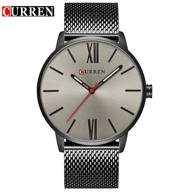 black white Curren Элитный бренд кварцевые часы Для мужчин золото Повседневное Бизнес Нержавеющая сталь сетки группа кварцевые часы модные тонкие часы мужской 8238 - Цвет: black white