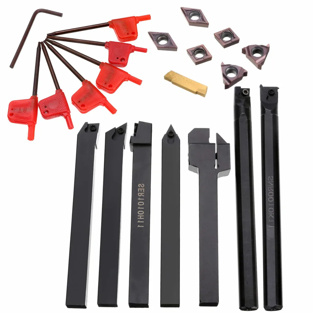 

21pcs/set 10mm Shank Lathe Turning Tool Holder Boring Bar + Carbide PVD Set with Wrenches For Lathe Turning Tool