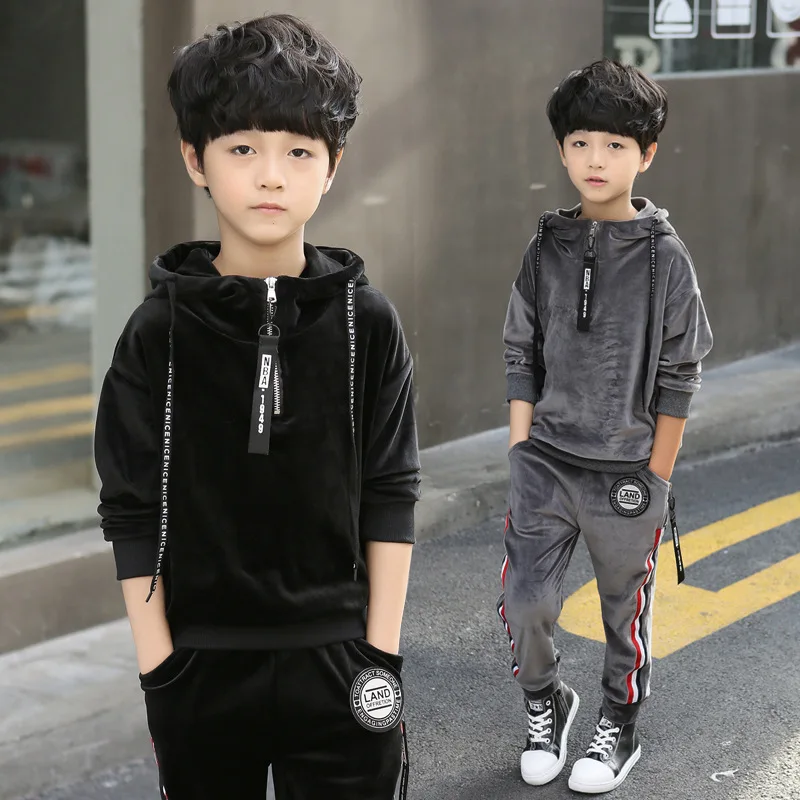 

2019 Kids Clothes Boys Spring Autumn Pleuche Sports Suit Boys Set School Children Clothing Set 2pcs Sweatshirt+Pants Causal