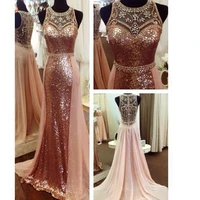 rose gold prom dresses sequins crystal beading sparkly bling bling evening dresses women party dresses