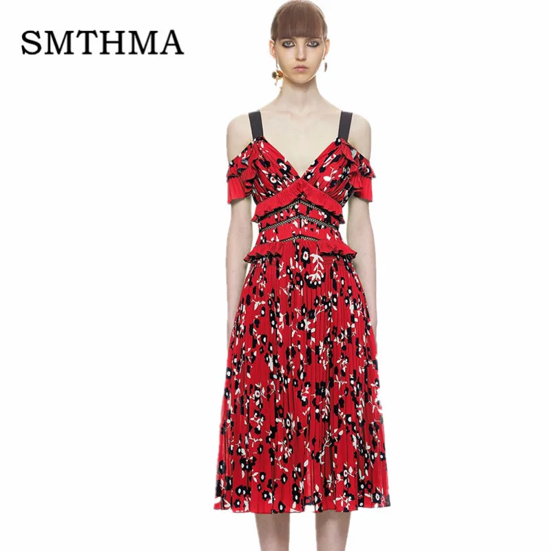 Женское платье с цветочным принтом SMTHMA, зеленое платье, размеры S-XXL, лето