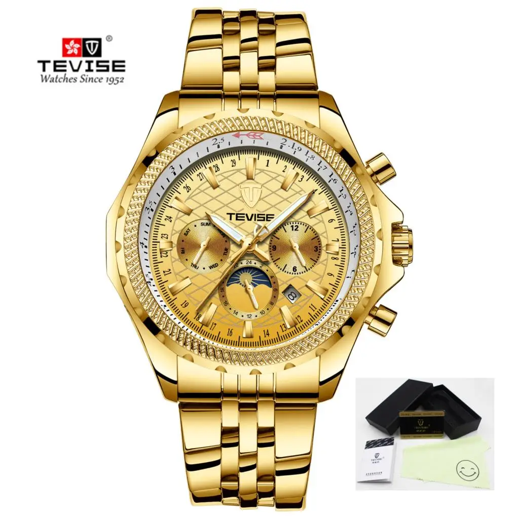 TEVISE steel gold Tevise Mens Top Brand Luxury Fashion Men Business Mechanical Watches Automatic Watch Waterproof Male Clock Relogio Masculino - Цвет: TEVISE steel gold