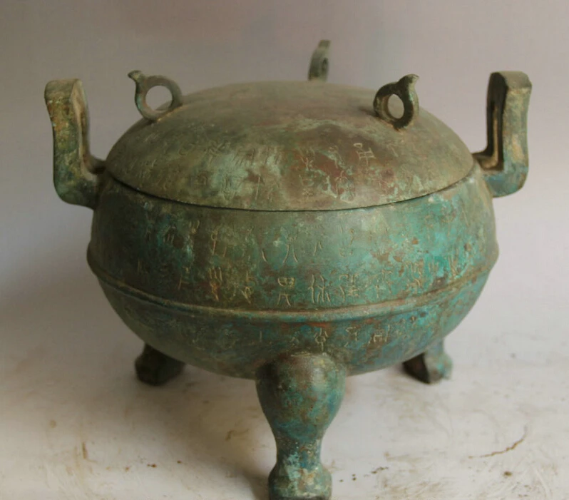 song voge gem S5913 10&quot Old Chinese Bronze Folk circular handle food word water vessel Pot Jar Crock | Дом и сад
