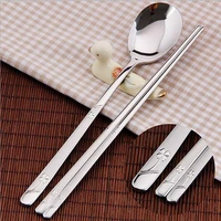 korea style four leaf clover long handle adult 304 stainless steel tableware set spoon chopsticks adult dinnerware sets