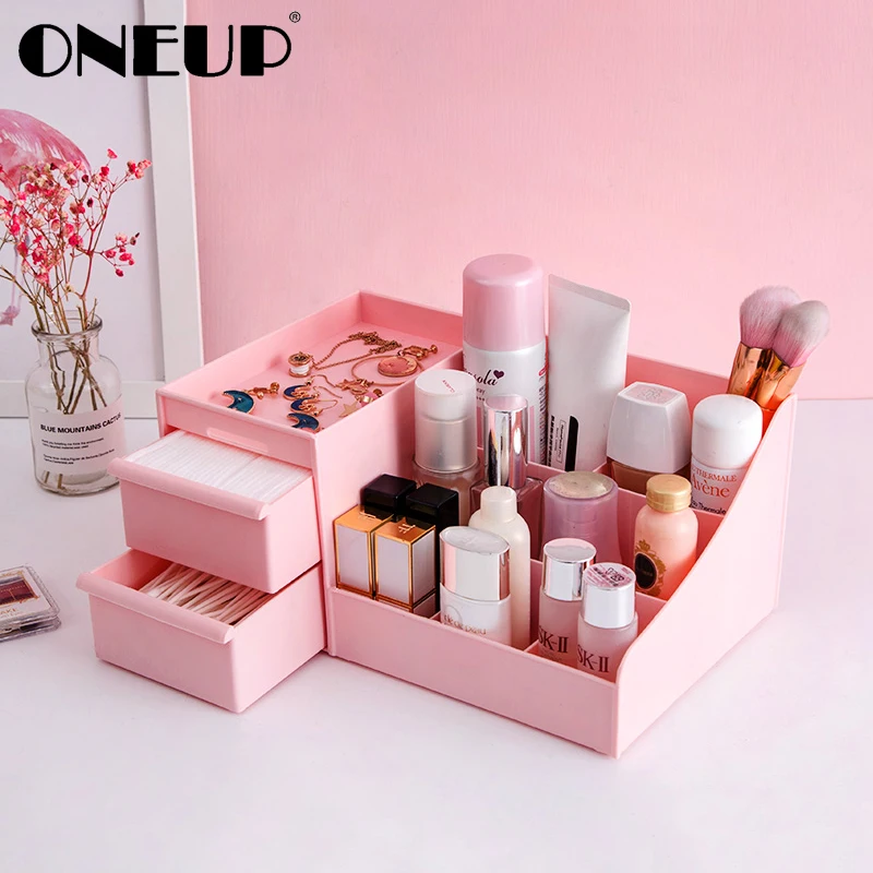 ONEUP косметический ящик для хранения, ящик рабочий стол, пластиковый туалетный столик для макияжа, стойка для ухода за кожей, чехол для ювелирных изделий, контейнер для мелочей