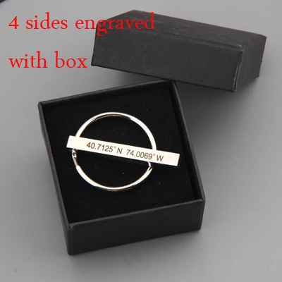 4 sides with box FLYANGEL ювелирный персональный ломик брелок для ключей индивидуальный брелок с координатами широта и долгота специальная Дата настраиваемый брелок - Цвет: 4 sides with box
