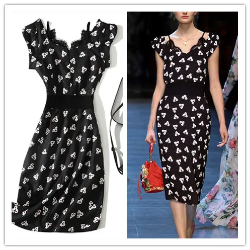 2019 Для женщин летние Винтаж черный Цветочный принт Кружевное облегающее платье