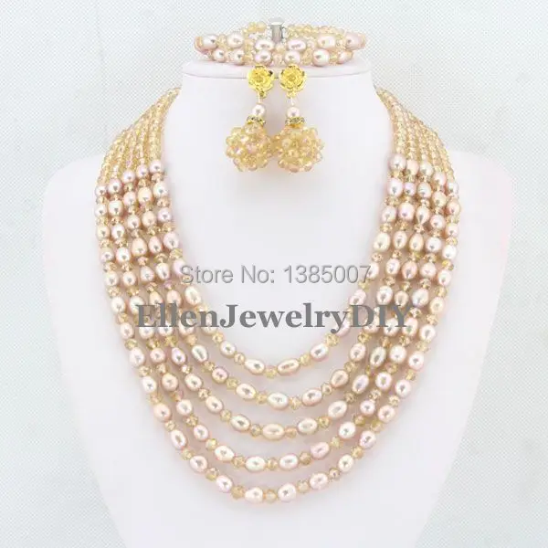 Новое поступление 5 рядов ювелирный набор из пресноводного жемчуга жемчужное