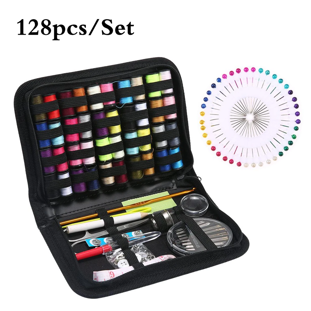 128Pcs/Set Portable Travel Sewing Box Kitting Quilting Stitching Embroidery Stitch Needle Household Multi-function Sewing Kit