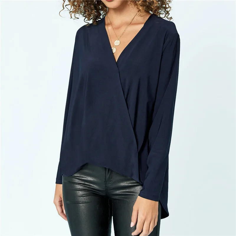Fashion Women Long Sleeve Solid Blouse 2019 Spring Loose V neck Shirt Ladies OL Tops blusas femininas Plus Size Clothing Shirts
